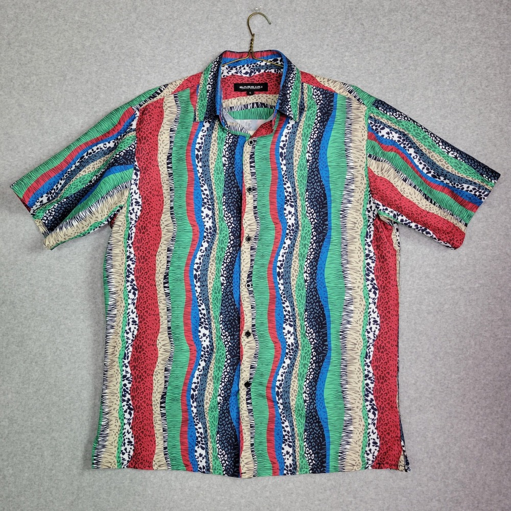 Bassiri Limited Collection Mens Large Animal Print Wavy Stripe Button Up Shirt